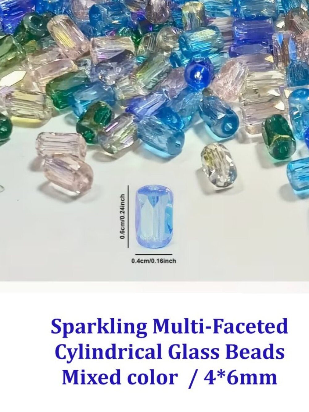 Sparkling Multi-Faceted  Cylindrical Glass Beads Mixed Color / 4*6mm  40 Beads